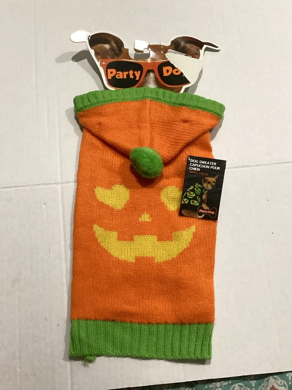 Orange & Green Pumpkin Hooded Dog Sweater